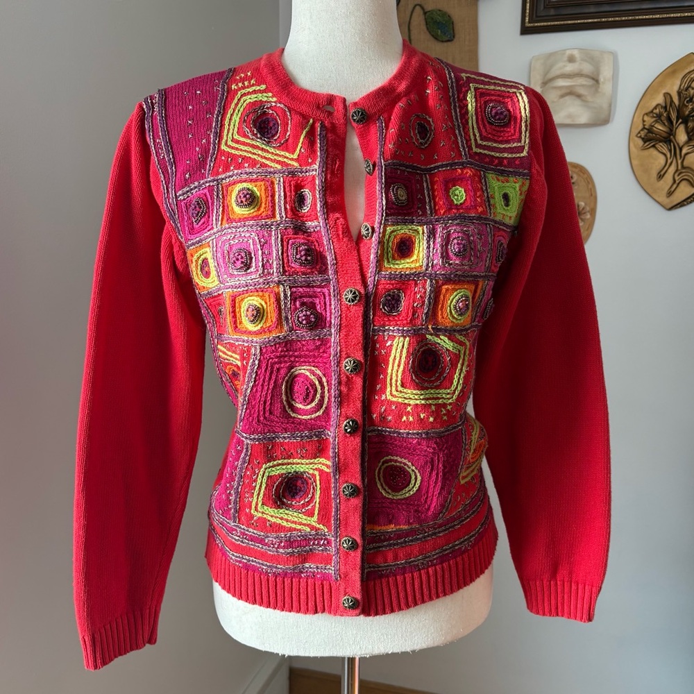 90s Patchwork Beaded Cardigan